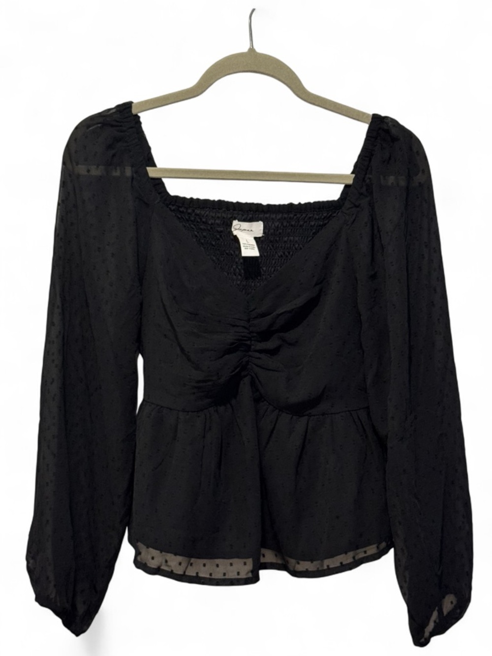 Japna Black Swiss Dot Peplum Blouse